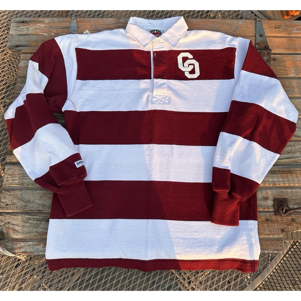 Vtg Barbarian Rugby Wear Shirt  Men Medium Maroon White Stripe Heavy Cotton